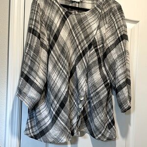 Habitat Black and White Plaid Blouse with Button Detail on front